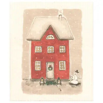 Red House Snowman Swedish Towel