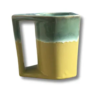 Yellow/Seafoam Glazed Artisan Mugs Set of 2